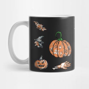 Halloween Vintage Retro Sticker Set Witch Ghost Bat Mug